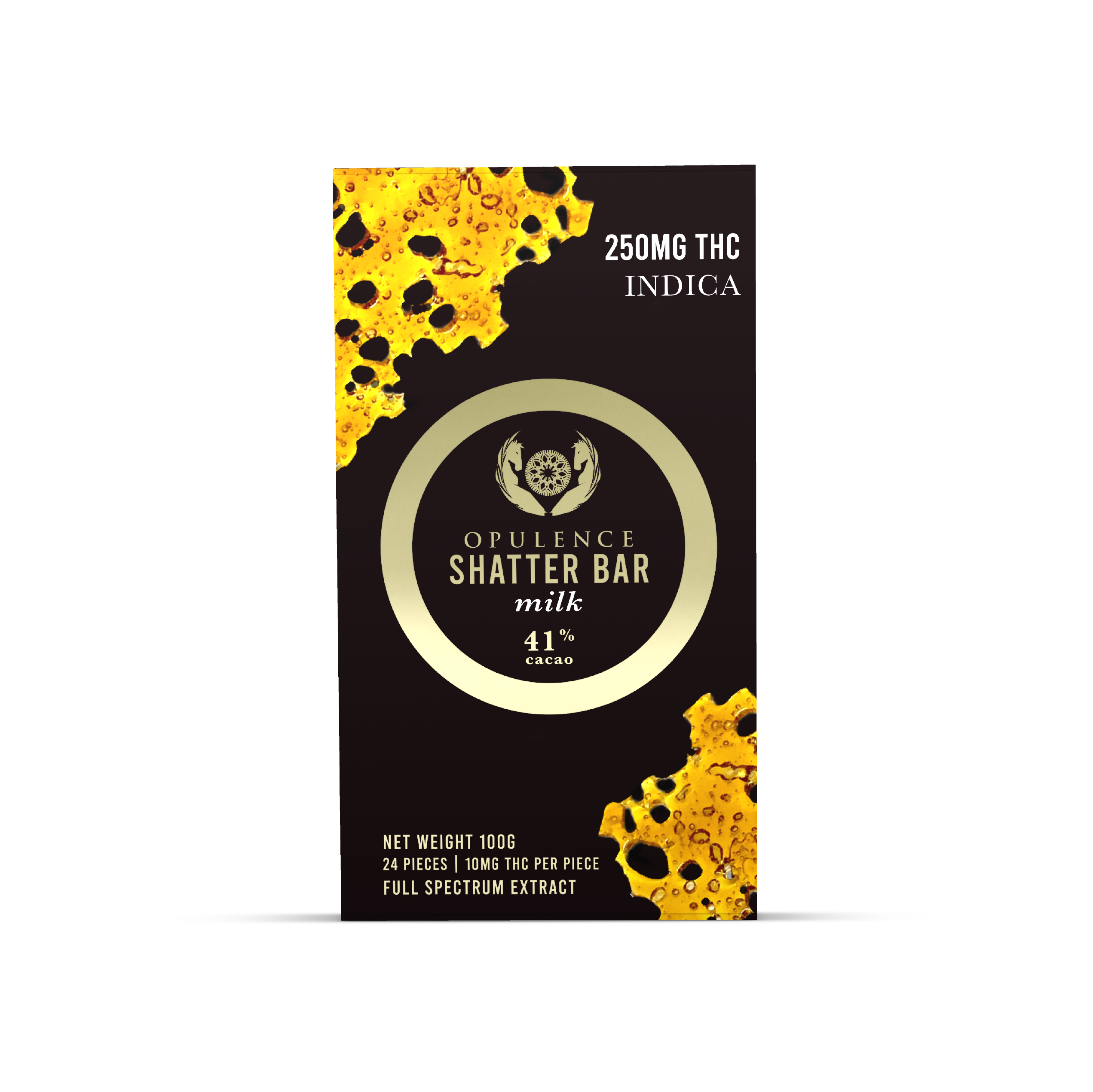 250mg Indica or Sativa SHATTER Milk Chocolate Bars by Opulence