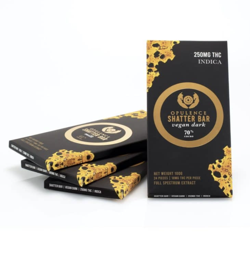 250mg Vegan Dark Opulence SHATTER Bars in Indica or Sativa